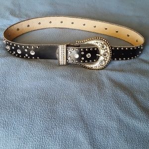 Ladies Black Leather Belt with Rhinestones